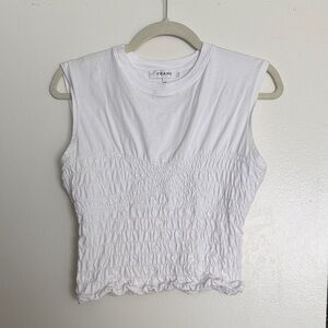 Frame White Smocked Sleeveless Cotton Top